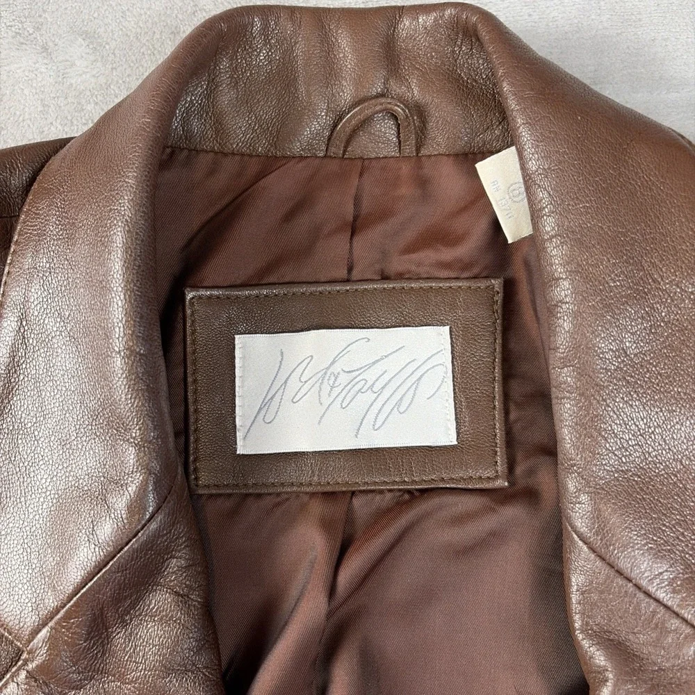 Vintage Lord & Taylor Women's 8 Brown Lamb Leather Blazer Jacket - Picture 4 of 13